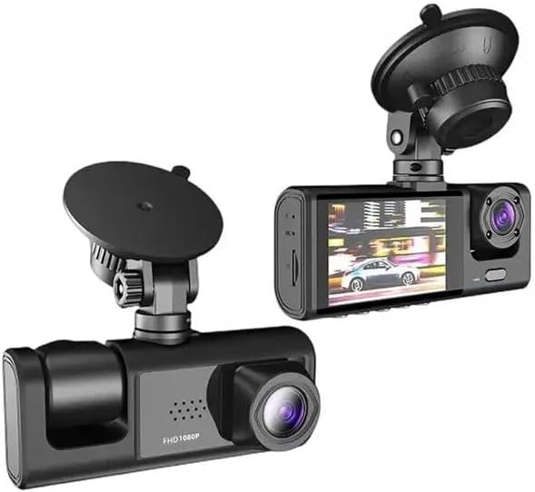 Videoregistratore Auto Dashcam 3 Canali Full HD 1080P | Sistema a 3 Telecamere (Anteriore + Posteriore + Interno/Abitacolo) | Doppio Obiettivo Anteriore, Schermo LCD 3", Scatola Nera G-Sensor