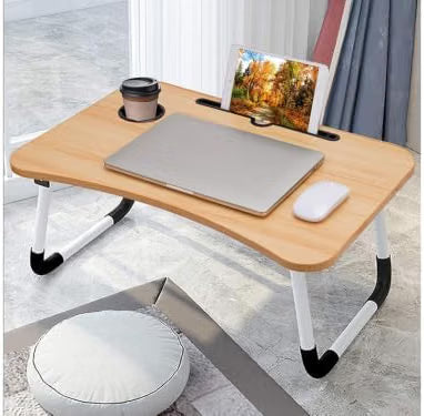 Tavolino Pieghevole per Laptop da Letto – Supporto per PC con Porta Cellulare, Tablet e Tazza, Piedini Antiscivolo, Dimensioni 60x40x28cm, Peso 2kg – Ideale per Letto, Divano e Pavimento
