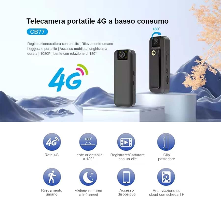 Mini Spy Camera with 4G SIM Indoor Wireless 1080P FHD spy camera, including already active SIM, 160° View, Night Vision, Motion Alarm, APP Viewing, Italian Manual (CB77-C)