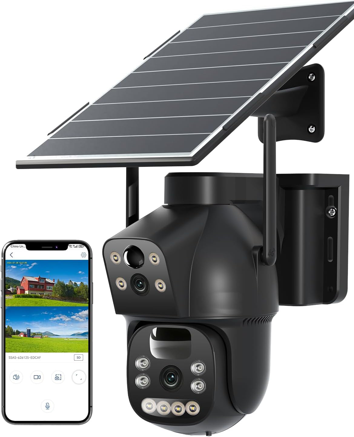 Solar Camera Outdoor with SIM Dual Lens, 15600mAh Battery 8W Solar Panel Wireless Cameras Dual-PIR Human Detection Night Vision PC/Cloud/IP66-NO WiFi
