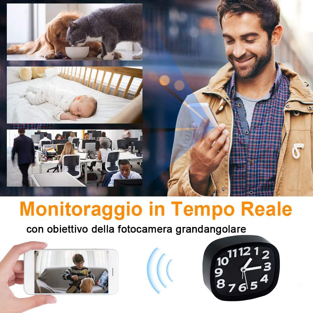 1080P WiFi Spy Camera Alarm Clock, Motion Detection, Night Vision, Microphone, View from iOS/Android Phone TUYA APP Home/Office Monitoring (C6)