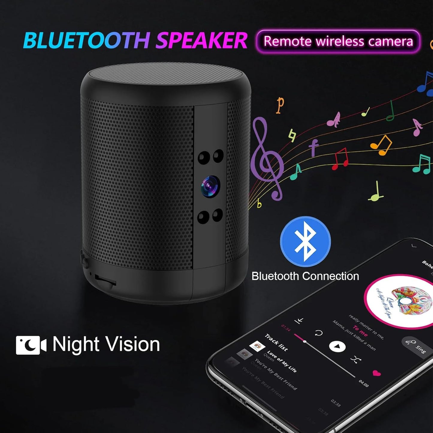 4K HD Spy Burglar Alarm Camera - Bluetooth WiFi Speaker with Motion Detection, Night Vision, Microphone, View from IOS/Android Mobile Phone APP IWFCam Home and Office Monitoring (Z25)