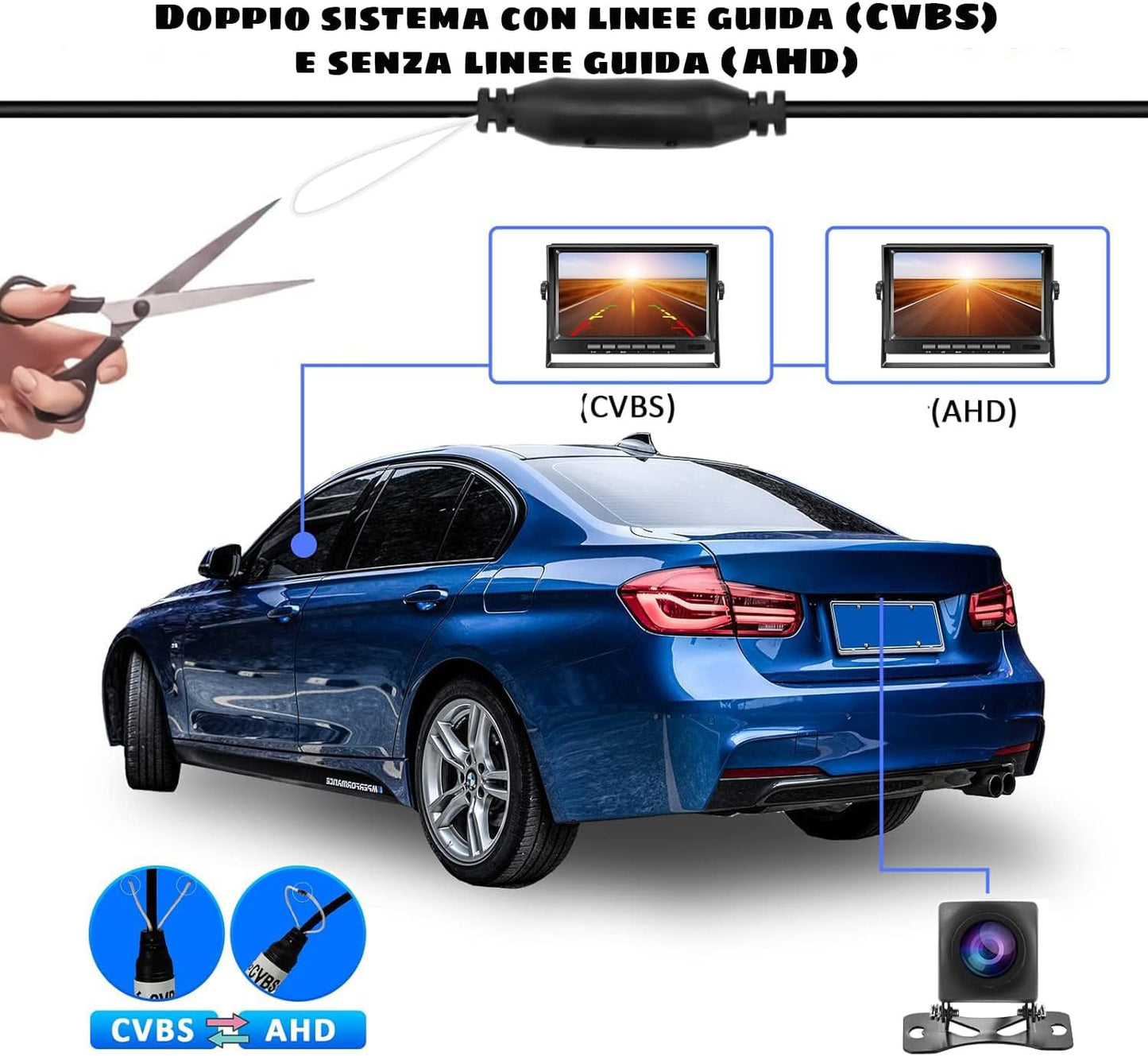 Universal Car Rear View Camera with Night Vision AHD Pixel 1280x720P 160° Wide Angle IP68 Waterproof Rear/Front Camera 12V Dual System PAL
