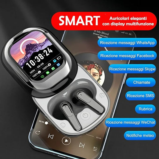 Cuffie Bluetooth con Display a Schermo BIANCO – Auricolari Wireless con Cancellazione Attiva del Rumore, Notifiche in Tempo Reale, 50h di Autonomia, Traduzione 24 Lingue, Impermeabili
