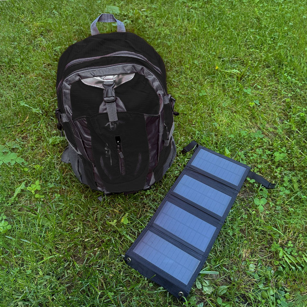 Solar Panel Backpack 20W USB 5V Trekking Backpack 40L Waterproof for Hiking, Cycling, Motorcycle, Travel Unisex Adult (Black)