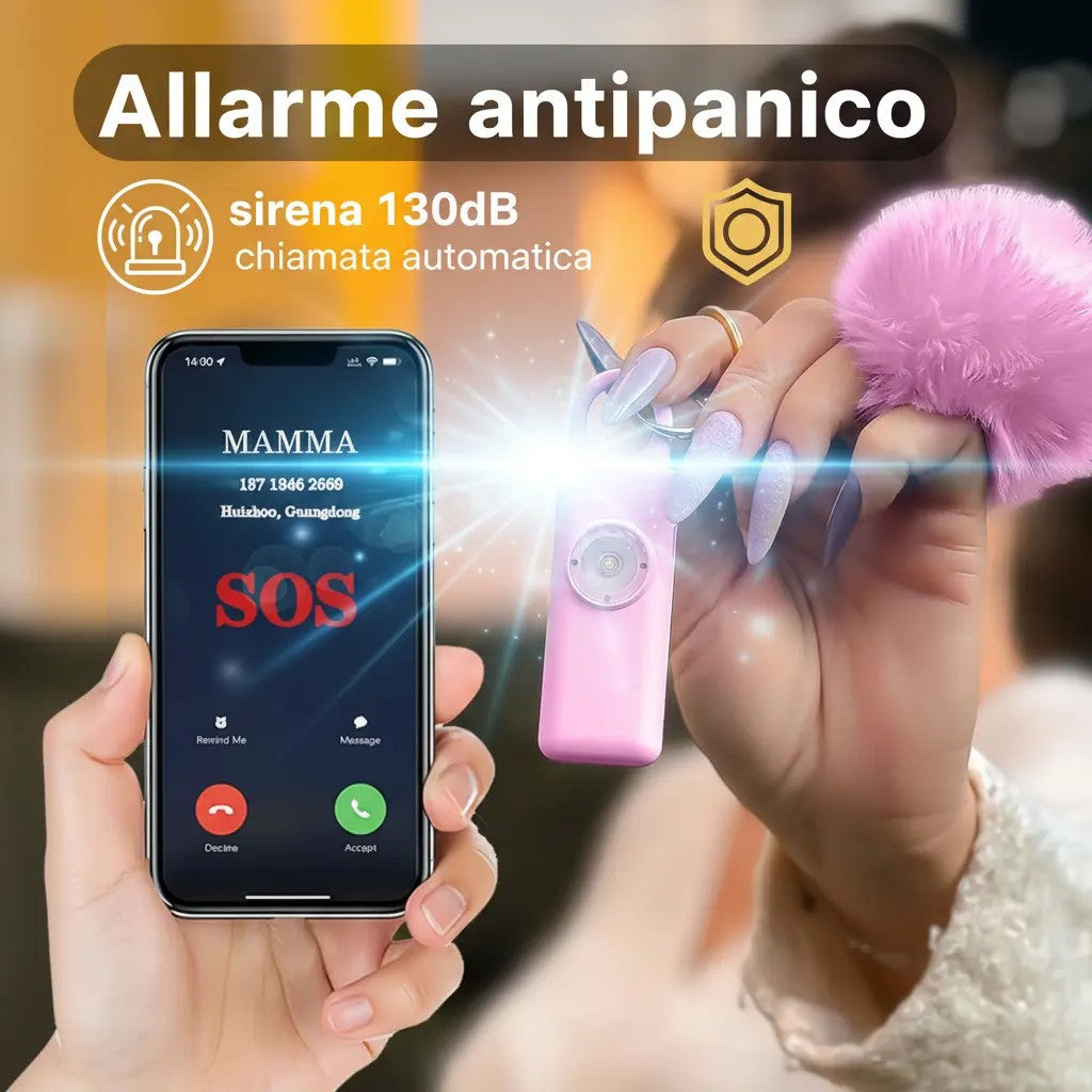 Panic Alarm Keychain, SOS Anti-Aggression Device with Automatic Call, Instant GPS Location Sending, 130dB Siren, Personal Defense and Self-Defense for Women, Children and the Elderly (White)