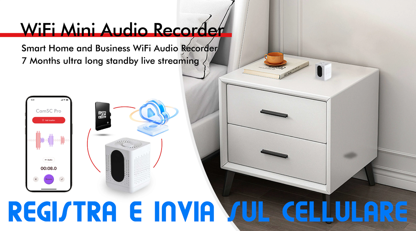 Long-Lasting WiFi Spy Audio Recorder, White Color, Compact and Portable, Modern Design, Home Office Burglar Alarm (Wifi F07)