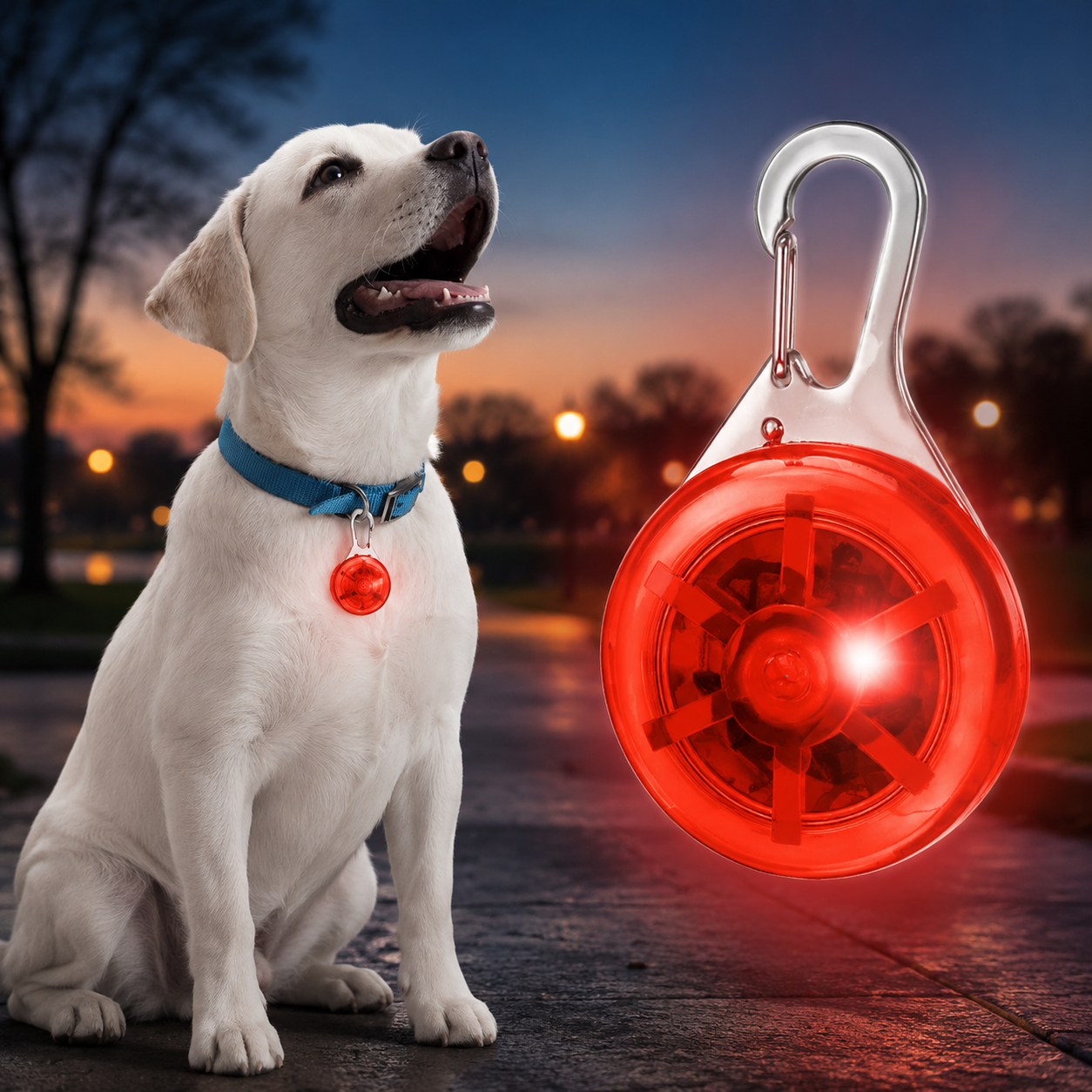 Ciondolo Lampeggiante per Cani e Gatti – Lampada LED per Collare con 3 Modalità (Fissa, Lampeggiante Lenta e Veloce), Visibilità 200m Per Passeggiate Notturne e Sicurezza
