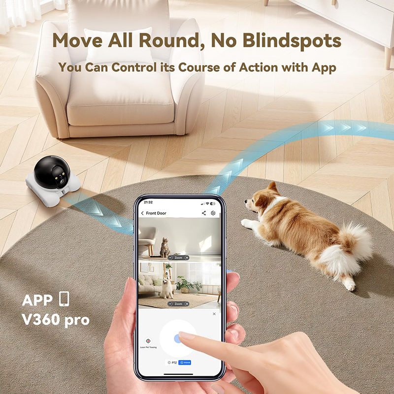 Telecamera Robot Intelligente per Gatti e Cani con Laser Game Doppia Camera 4K - Controllo da App, Visione Notturna, Interfono