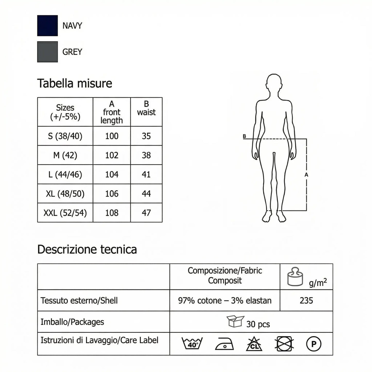 Pantaloni Lavoro Multitasca Uomo Elasticizzati Ripstop - 97% Cotone 3% Elastan - Tasche Portametro e Utensili - Cerniera PVC - Tessuto Prelavato