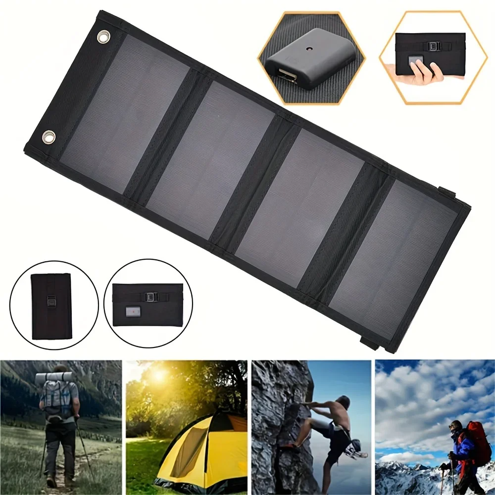 Solar Panel Backpack 20W USB 5V Trekking Backpack 40L Waterproof for Hiking, Cycling, Motorcycle, Travel Unisex Adult (Black)