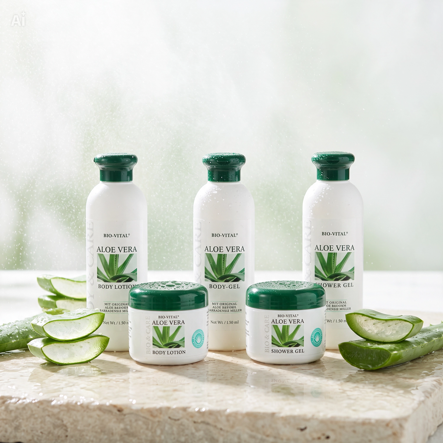 Set Cosmetico 5 Pezzi all'Aloe Vera Barbadensis Miller – Showergel, Bodygel, Bodylotion, Crema e Cool Gel – Cura Idratante e Rigenerante per Tutto il Corpo