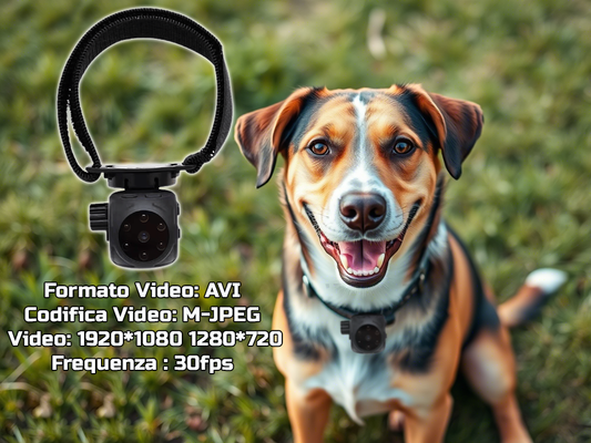 Mini telecamera portatile full hd 1080p, Cani e Gatti visione notturna a infrarossi, registrazione su SD, collare regolabile a strappo (CAMPET1)