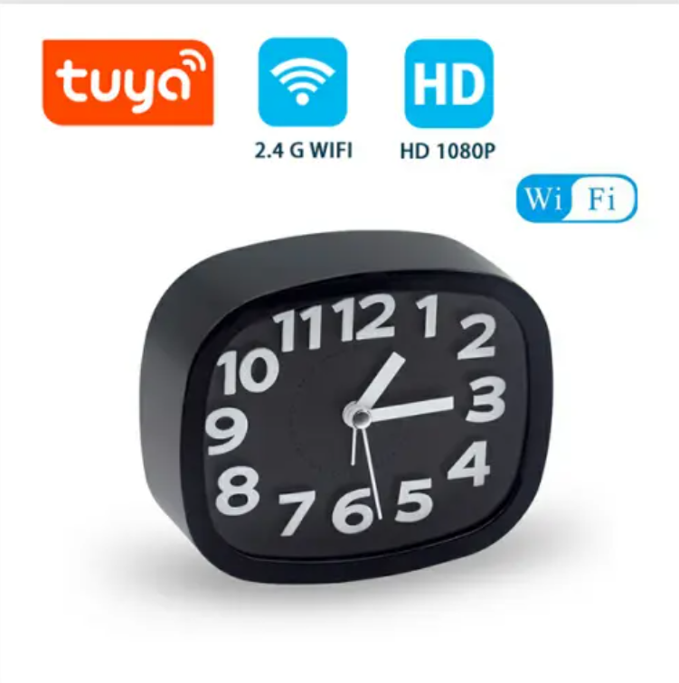 1080P WiFi Spy Camera Alarm Clock, Motion Detection, Night Vision, Microphone, View from iOS/Android Phone TUYA APP Home/Office Monitoring (C6)