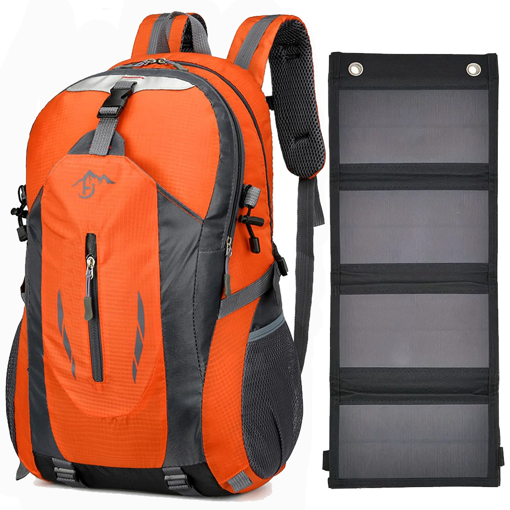 Solar Panel Backpack 20W USB 5V Trekking Backpack 40L Waterproof for Hiking, Cycling, Motorcycle, Travel Unisex Adult (Black)