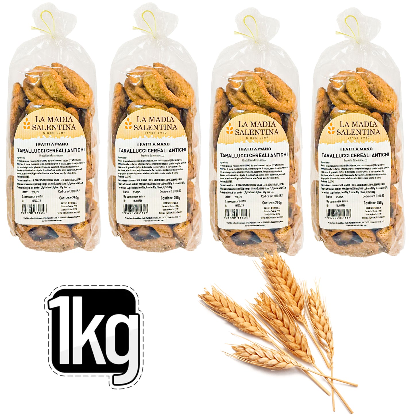 Tarallucci Salentini ai Cereali Antichi e Semi 1 Kg, Artigianali al Forno - Taralli Pugliesi Croccanti Tradizionali del Salento, Tarallini Snack Salato Tipico Puglia (4x250g, Cereali Antichi e Semi)
