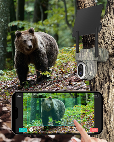 Telecamera con Sim 4G per Esterno,2K Telecamere Senza Fili con Pannello Solare,Visione Notturna a Colori,Rilevamento Umano PIR,IP66 mimetica