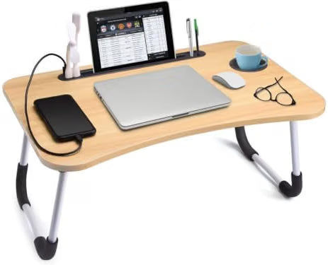 Tavolino Pieghevole per Laptop da Letto – Supporto per PC con Porta Cellulare, Tablet e Tazza, Piedini Antiscivolo, Dimensioni 60x40x28cm, Peso 2kg – Ideale per Letto, Divano e Pavimento