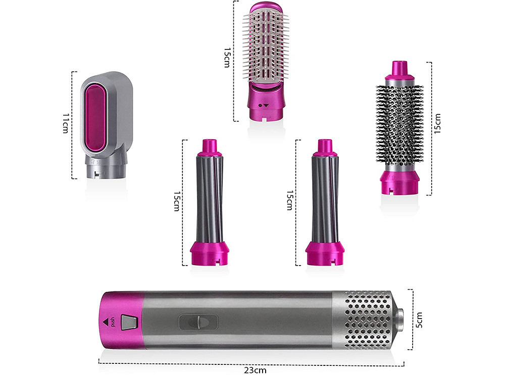 Asciugacapelli 5-in-1 con Piastra e Ferro Arricciacapelli – Set Styling Completo con 5 Accessori, 3 Temperature, Rivestimento Ceramico, 1000W, Cavo Girevole 360° – Per Asciugare, Lisciare e Arricciare