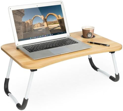 Tavolino Pieghevole per Laptop da Letto – Supporto per PC con Porta Cellulare, Tablet e Tazza, Piedini Antiscivolo, Dimensioni 60x40x28cm, Peso 2kg – Ideale per Letto, Divano e Pavimento