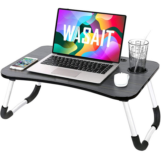 Tavolino Pieghevole per Laptop da Letto – Supporto per PC con Porta Cellulare, Tablet e Tazza, Piedini Antiscivolo, Dimensioni 60x40x28cm, Peso 2kg – Ideale per Letto, Divano e Pavimento