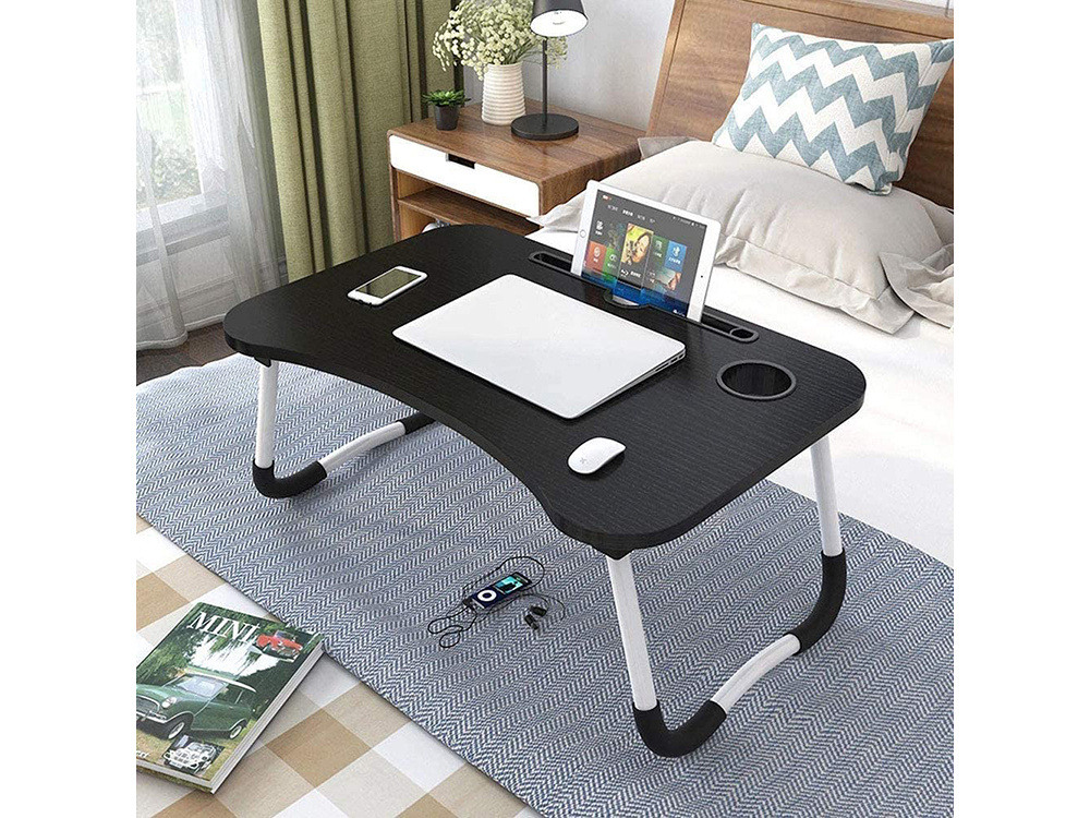 Tavolino Pieghevole per Laptop da Letto – Supporto per PC con Porta Cellulare, Tablet e Tazza, Piedini Antiscivolo, Dimensioni 60x40x28cm, Peso 2kg – Ideale per Letto, Divano e Pavimento
