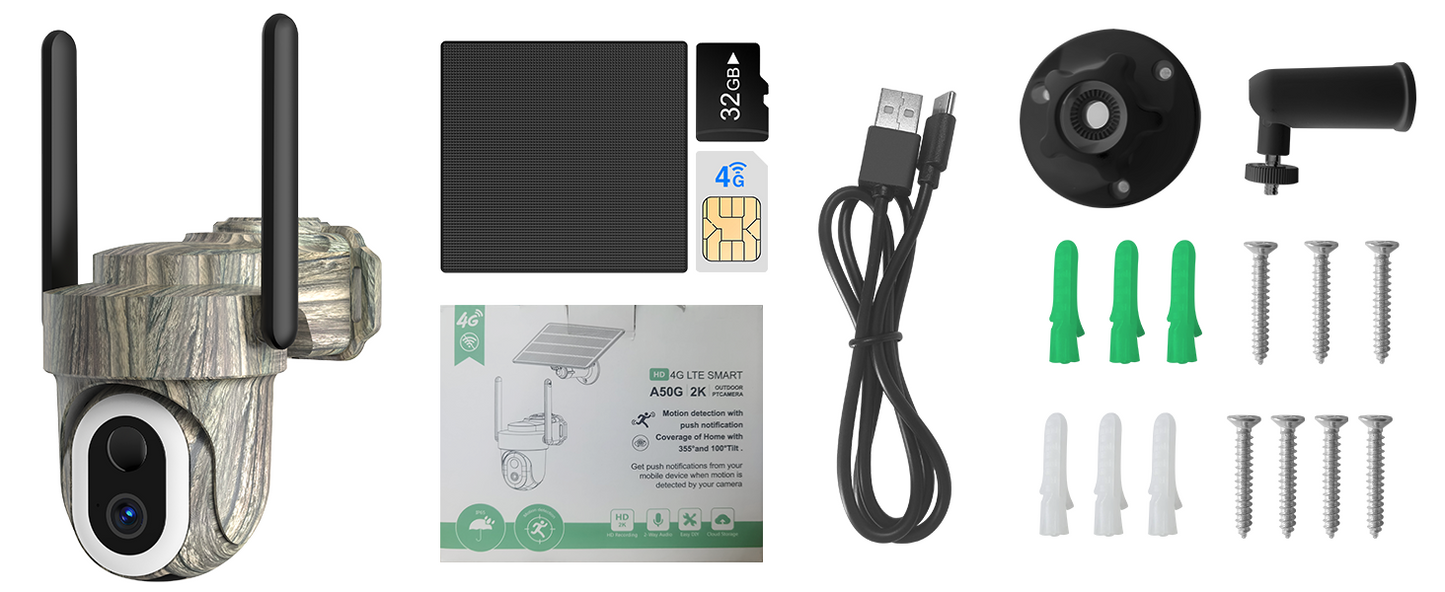 Telecamera con Sim 4G per Esterno,2K Telecamere Senza Fili con Pannello Solare,Visione Notturna a Colori,Rilevamento Umano PIR,IP66 mimetica