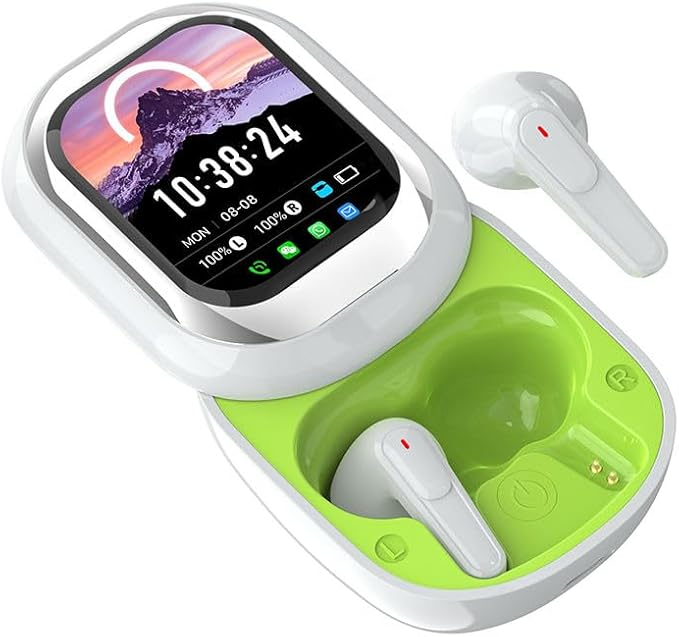 Cuffie Bluetooth con Display a Schermo BIANCO – Auricolari Wireless con Cancellazione Attiva del Rumore, Notifiche in Tempo Reale, 50h di Autonomia, Traduzione 24 Lingue, Impermeabili
