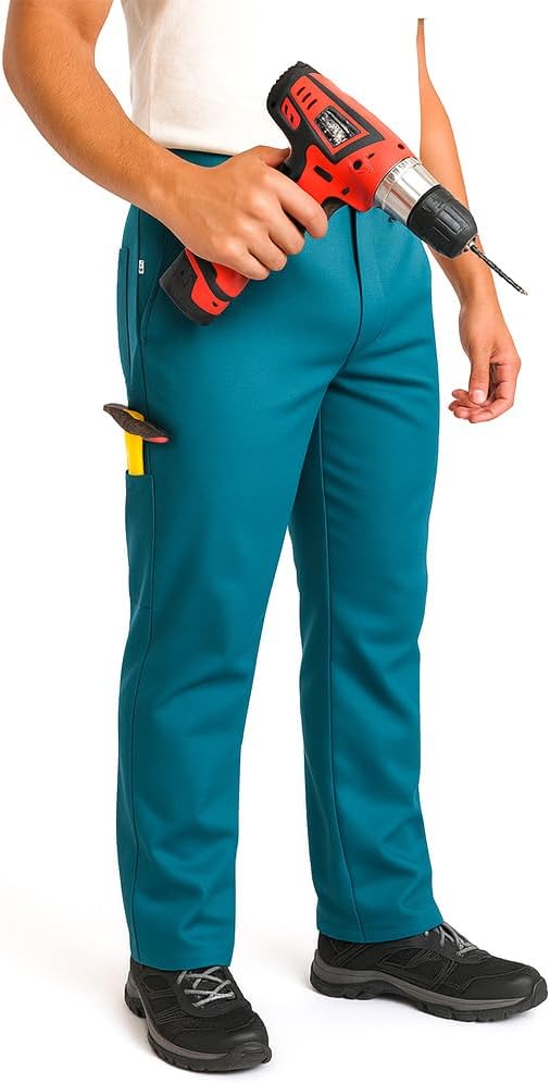 Pantaloni Cargo da Lavoro Uomo 100% Cotone, Made in Italy - Modello Classico a 3+1 Tasche, Verde - Comfort e libertà di Movimento Resistente e Comodo per Edilizia, Meccanico, Idraulico