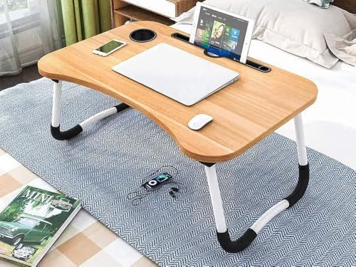 Tavolino Pieghevole per Laptop da Letto – Supporto per PC con Porta Cellulare, Tablet e Tazza, Piedini Antiscivolo, Dimensioni 60x40x28cm, Peso 2kg – Ideale per Letto, Divano e Pavimento