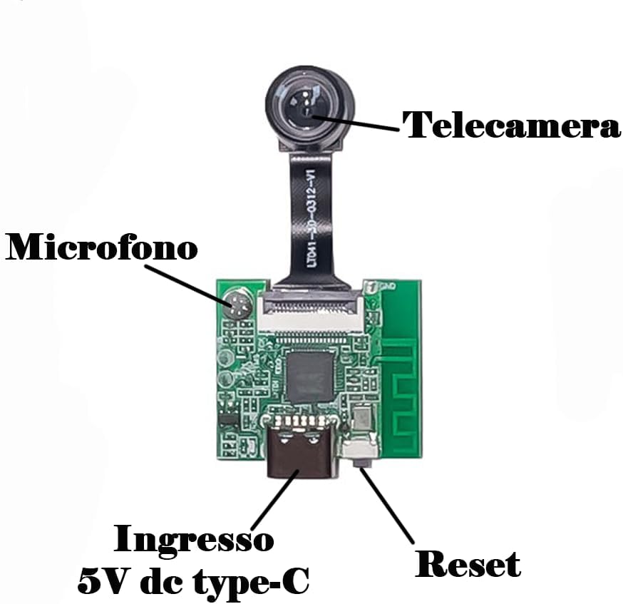 Telecamera wifi mini modulo 5 volt 26x23mm gestione tramite APP registrazione video 480p su micro SD