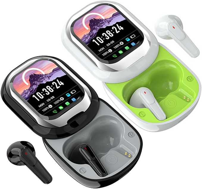 Cuffie Bluetooth con Display a Schermo BIANCO – Auricolari Wireless con Cancellazione Attiva del Rumore, Notifiche in Tempo Reale, 50h di Autonomia, Traduzione 24 Lingue, Impermeabili