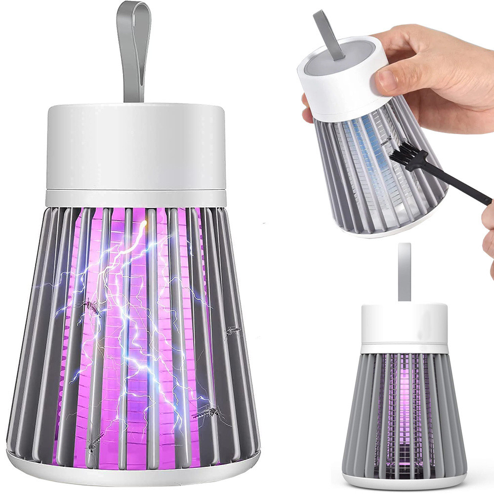 Trappola Elettrica a LED UV per Insetti Volanti – Zanzariera Elettrica Silenziosa 3W con Contenitore, Ricarica USB, Design Moderno Sospendibile – Per Ambienti Interni ed Esterni