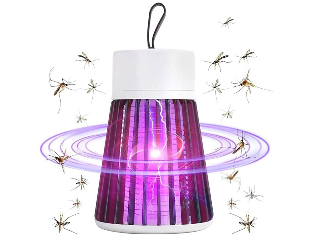 Trappola Elettrica a LED UV per Insetti Volanti – Zanzariera Elettrica Silenziosa 3W con Contenitore, Ricarica USB, Design Moderno Sospendibile – Per Ambienti Interni ed Esterni