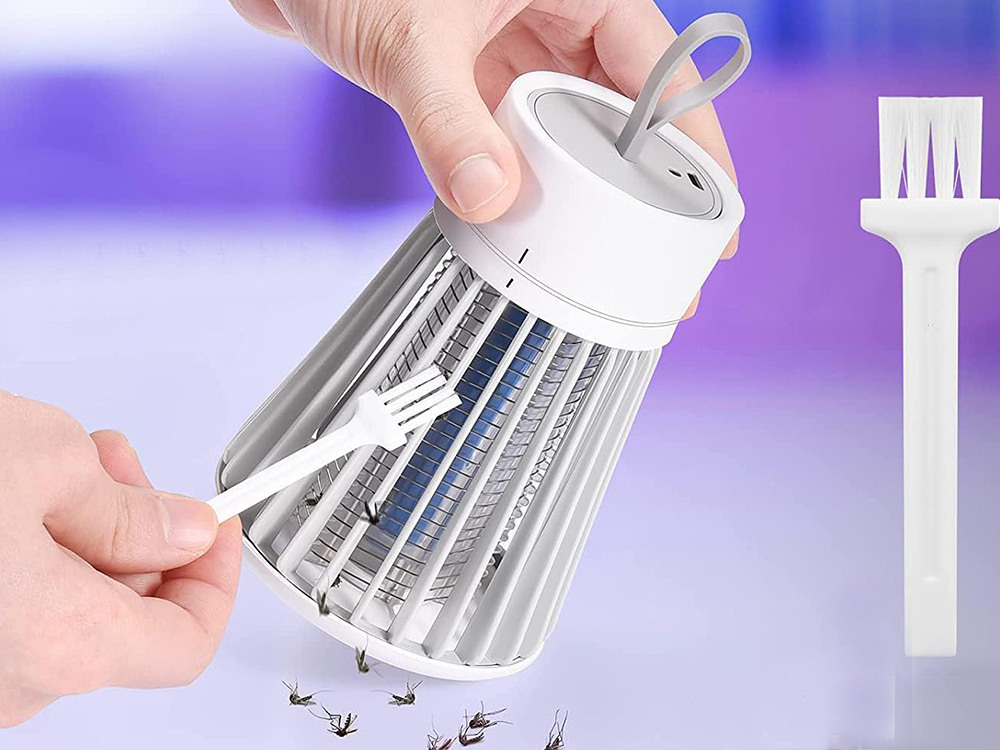 Trappola Elettrica a LED UV per Insetti Volanti – Zanzariera Elettrica Silenziosa 3W con Contenitore, Ricarica USB, Design Moderno Sospendibile – Per Ambienti Interni ed Esterni
