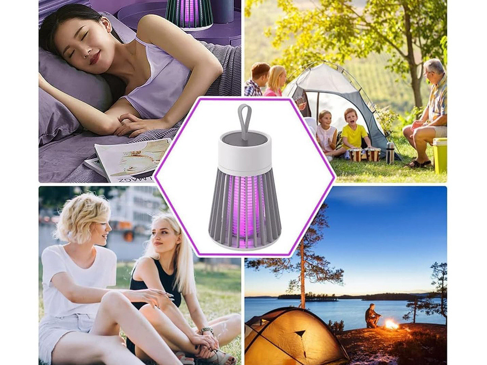 Trappola Elettrica a LED UV per Insetti Volanti – Zanzariera Elettrica Silenziosa 3W con Contenitore, Ricarica USB, Design Moderno Sospendibile – Per Ambienti Interni ed Esterni