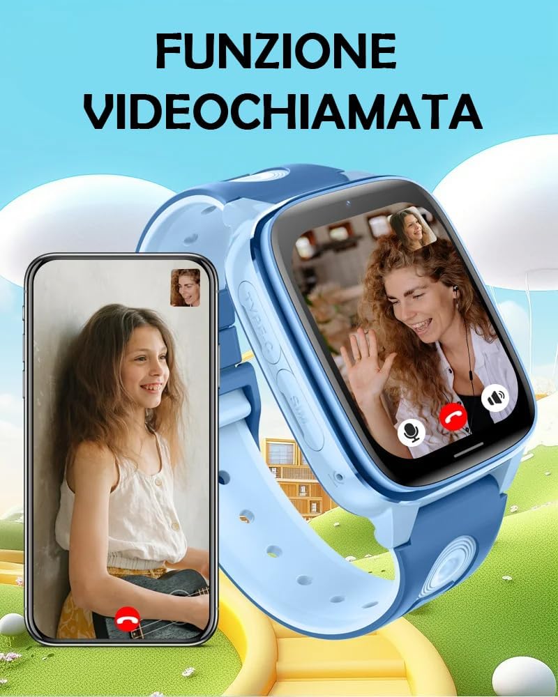 Orologio per Bambini con Pulsante SOS, Videochiamata HD, Modalità Scuola, Posizionamento LBS+WIFI, Schermo da 1,83 pollici, Smartwatch 4G (Copia)