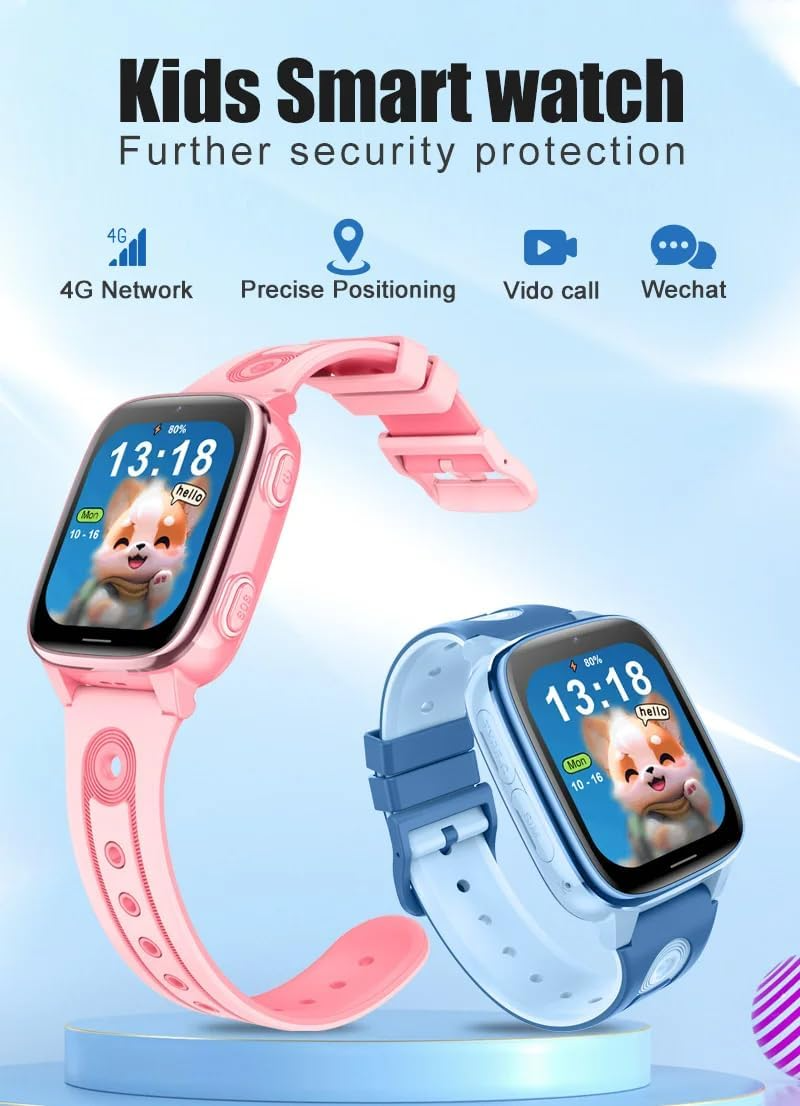 Orologio per Bambini con Pulsante SOS, Videochiamata HD, Modalità Scuola, Posizionamento LBS+WIFI, Schermo da 1,83 pollici, Smartwatch 4G (Copia)