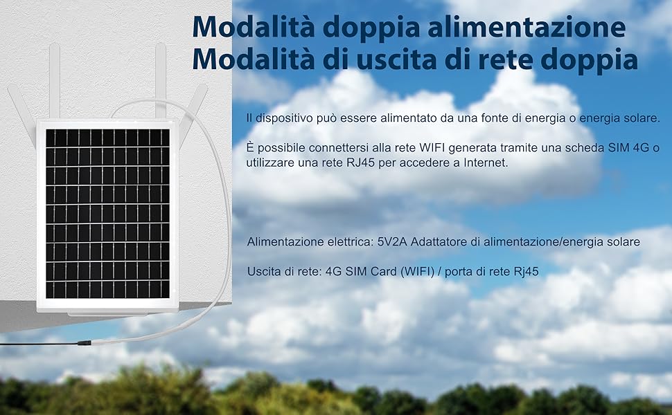 Router con pannello solare modem 4G LTE, con slot sim card - wifi 2,4ghz fino a 8 connessioni