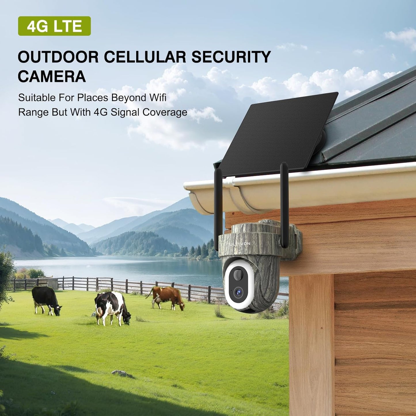 Telecamera con Sim 4G per Esterno,2K Telecamere Senza Fili con Pannello Solare,Visione Notturna a Colori,Rilevamento Umano PIR,IP66 mimetica