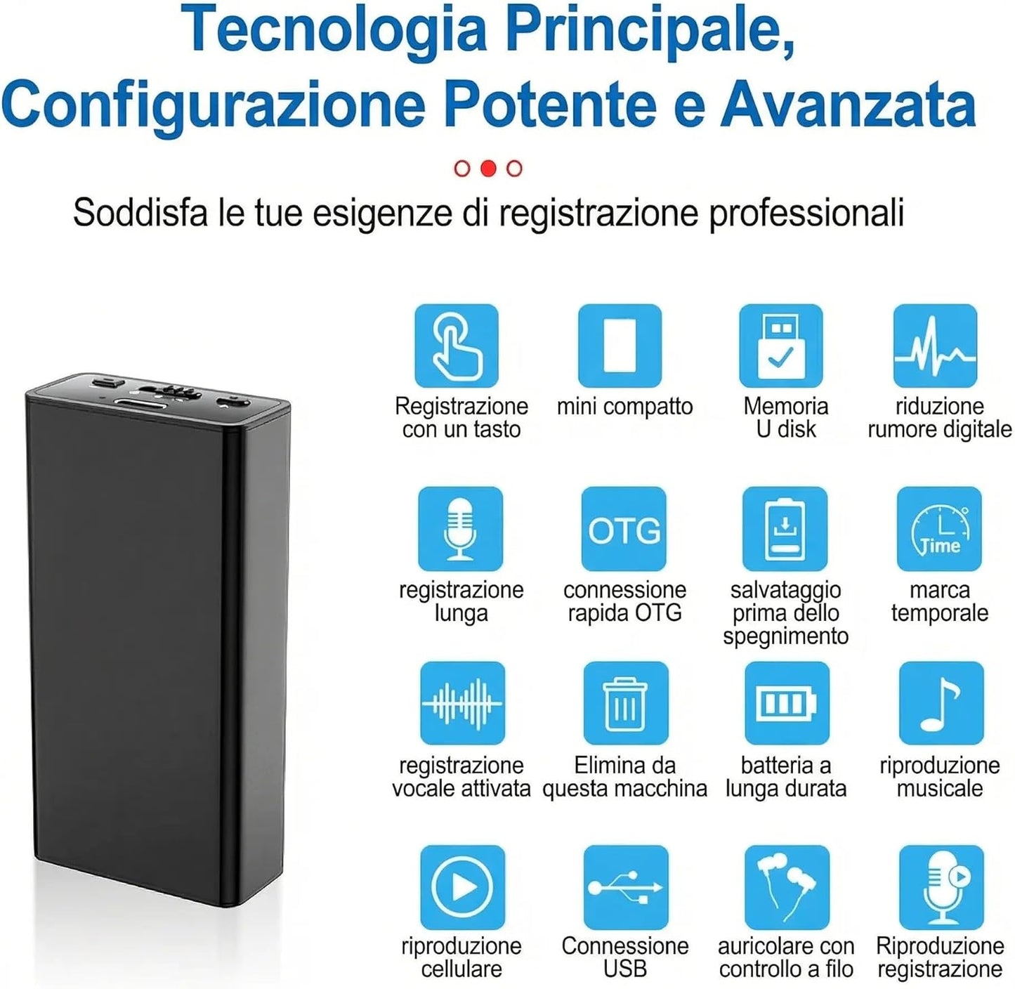 King Spy Voice F65VA – Registratore Vocale Spy 37 Giorni di Batteria Digitale Professionale con Attivazione Vocale VOX e cancellazione del Rumore piccolo dotato di microfono molto sensibile
