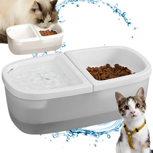 Fontana Ciotola Automatica per Cani e Gatti 2-in-1 – Abbeveratoio USB con Pompa Silenziosa 1W, Capacità 2,5L, 2 Filtri Inclusi – Per Acqua e Cibo – Ideale per Cani e Gatti