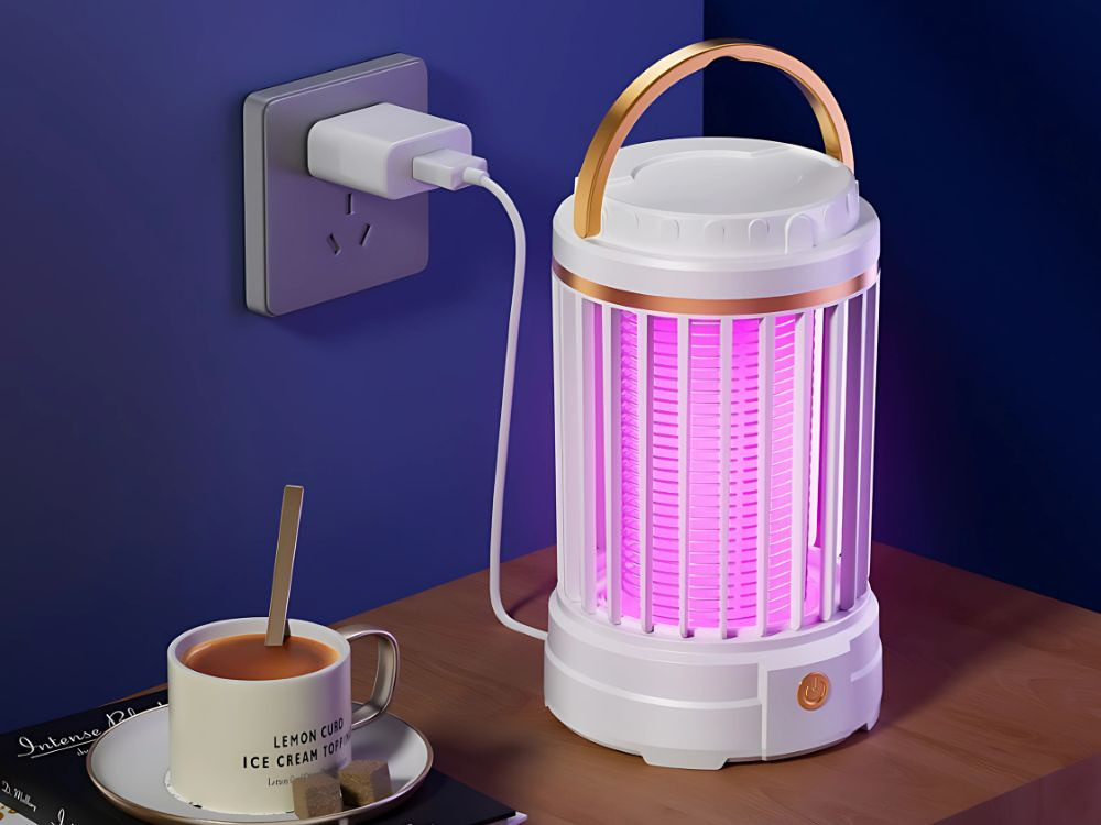 Scaccia Zanzare e Insetti Portatile UV LED – Lampada Antizanzare Ricaricabile con 2 Modalità, Griglia di Protezione, Autonomia 2 Ore – Sicuro e Facile da Usare per Esterni e Interni