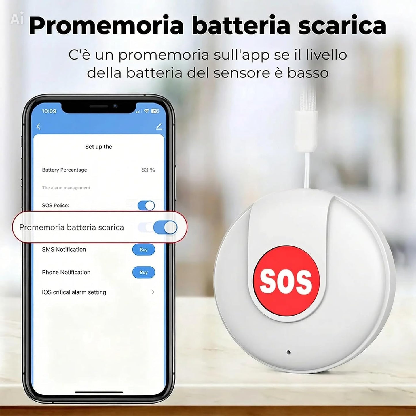SOS Anziani e Bambini: Allarme Personale con Pulsante di Emergenza. Compatibile con APP Tuya e Smart Life. Notifica sul Telefono, Non Serve SIM. lunga autonomia. (Bianco)