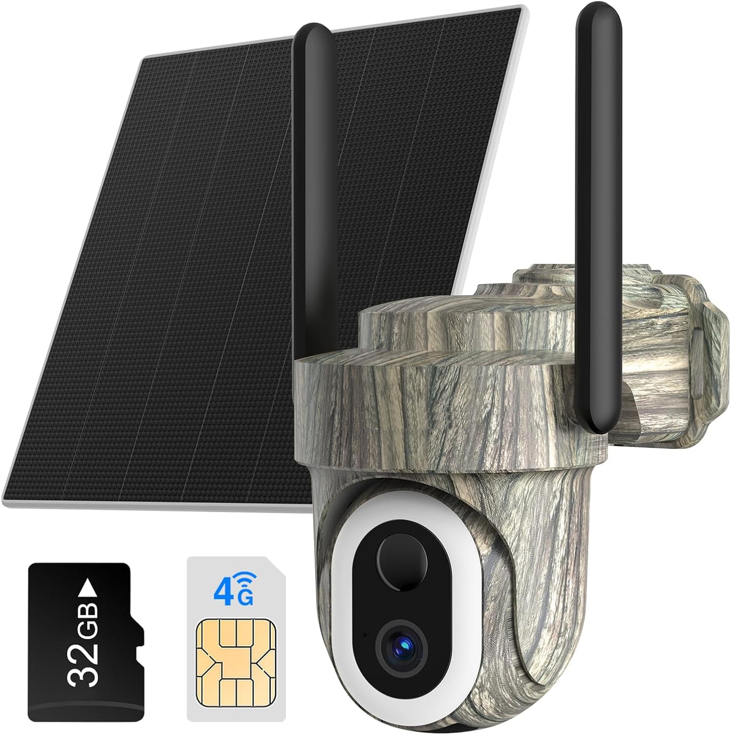 Telecamera con Sim 4G per Esterno,2K Telecamere Senza Fili con Pannello Solare,Visione Notturna a Colori,Rilevamento Umano PIR,IP66 mimetica