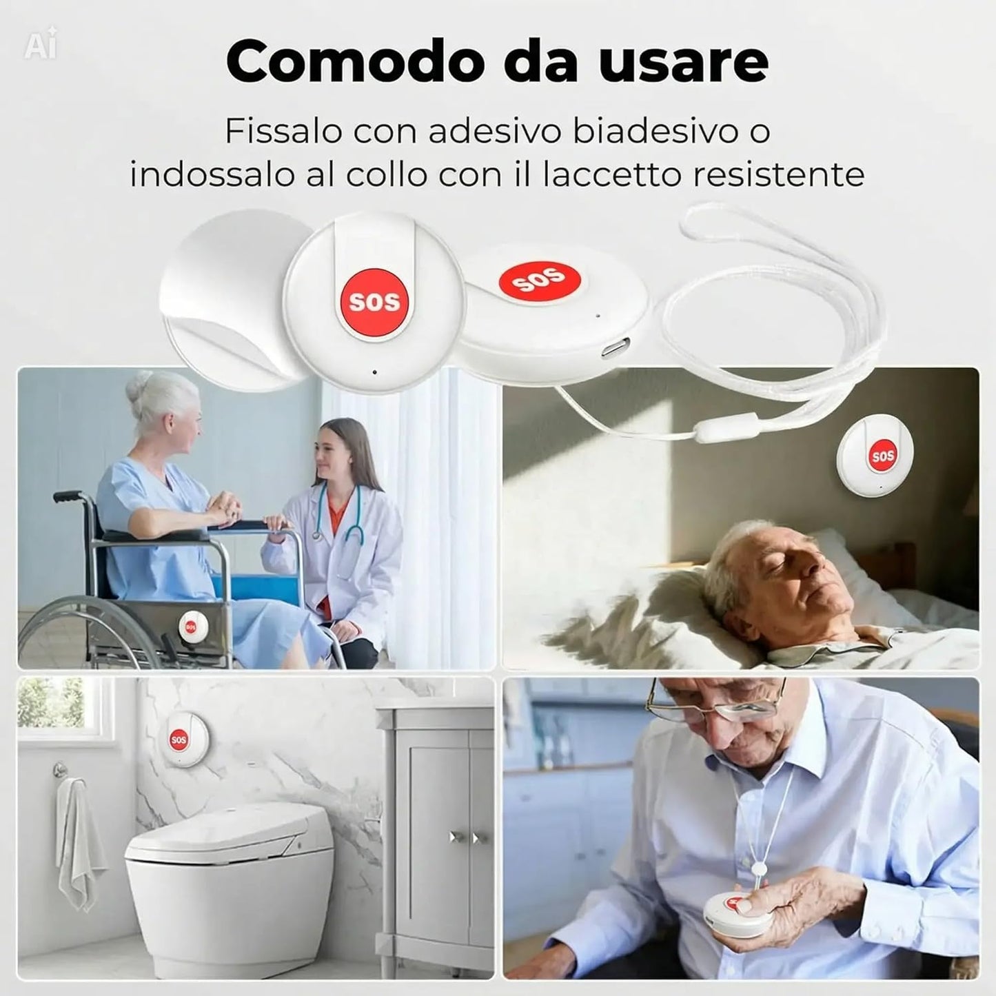 SOS Anziani e Bambini: Allarme Personale con Pulsante di Emergenza. Compatibile con APP Tuya e Smart Life. Notifica sul Telefono, Non Serve SIM. lunga autonomia. (Bianco)
