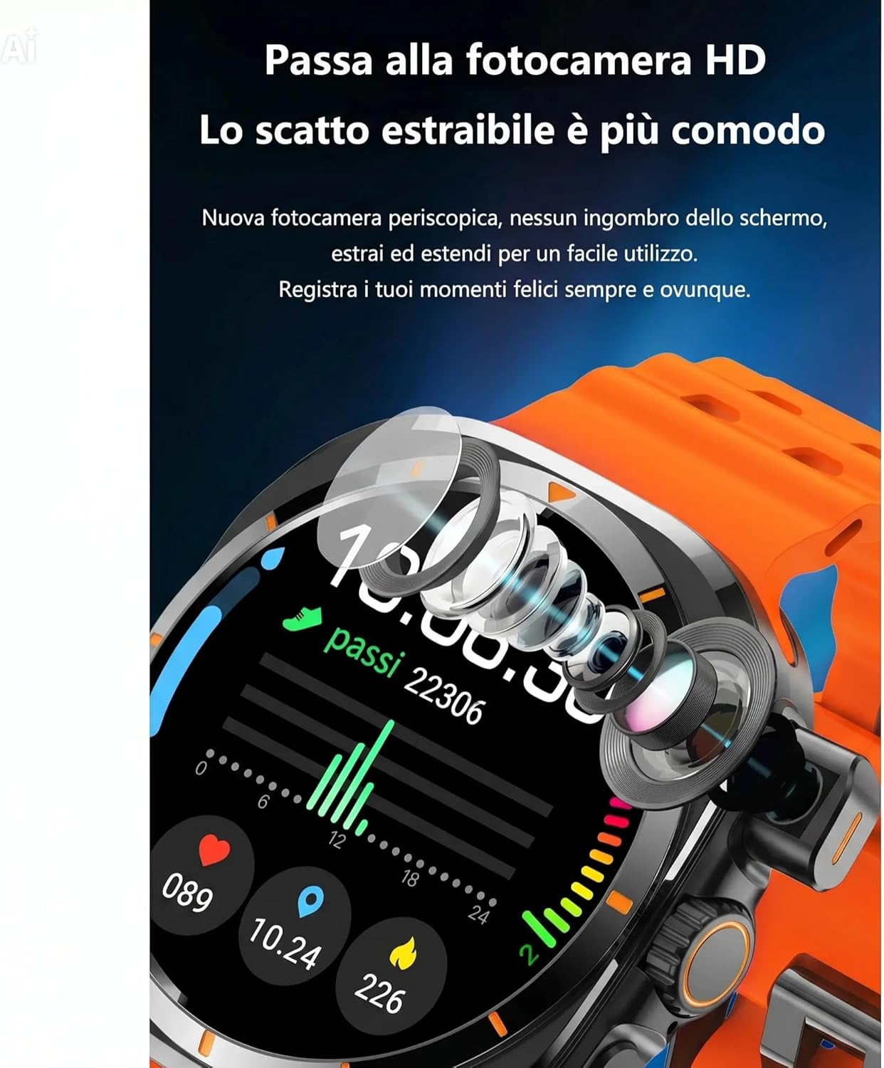 Smartwatch Android 4G con GPS e Fotocamera Telescopica – Orologio con Slot SIM, WiFi, Bluetooth, Ricarica Wireless, Impermeabile – Chiamate, Sport, Salute – Compatibile iOS e Android (Nero)