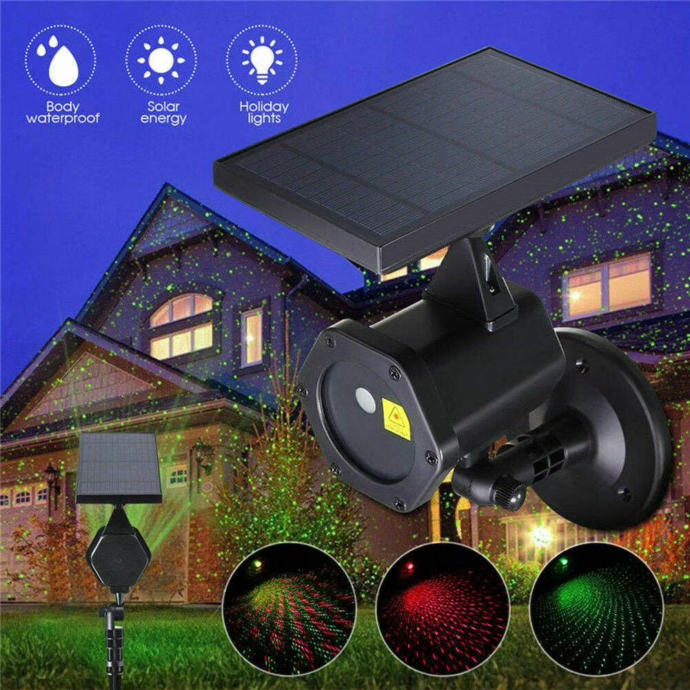 Proiettore di stelle Solare con Luci Rosse e Verdi Lampeggianti – Pannello Solare Ricarica Automatica, Impermeabile IP65, Batteria 2200mAh – Ideale per Giardino, Feste e Decorazioni Natalizie