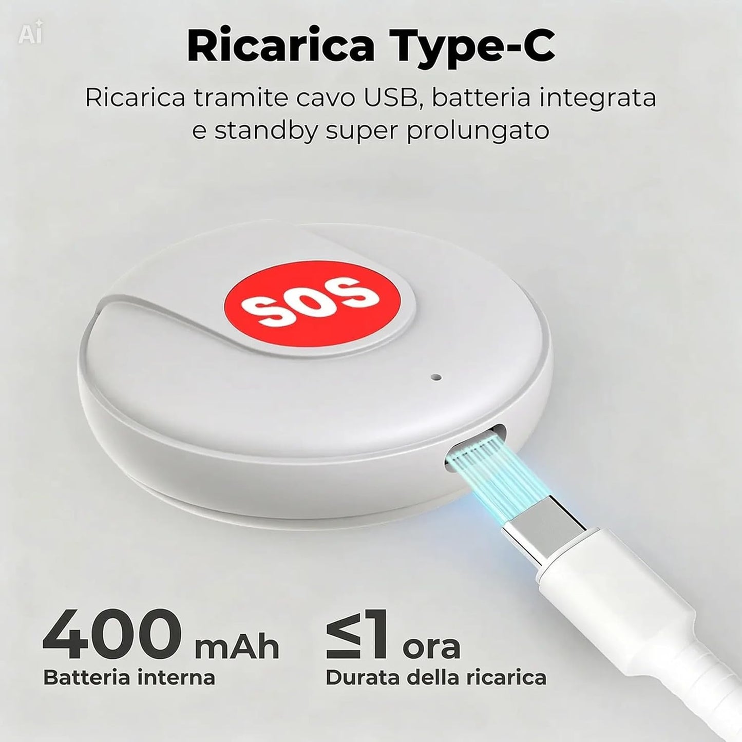 SOS Anziani e Bambini: Allarme Personale con Pulsante di Emergenza. Compatibile con APP Tuya e Smart Life. Notifica sul Telefono, Non Serve SIM. lunga autonomia. (Bianco)