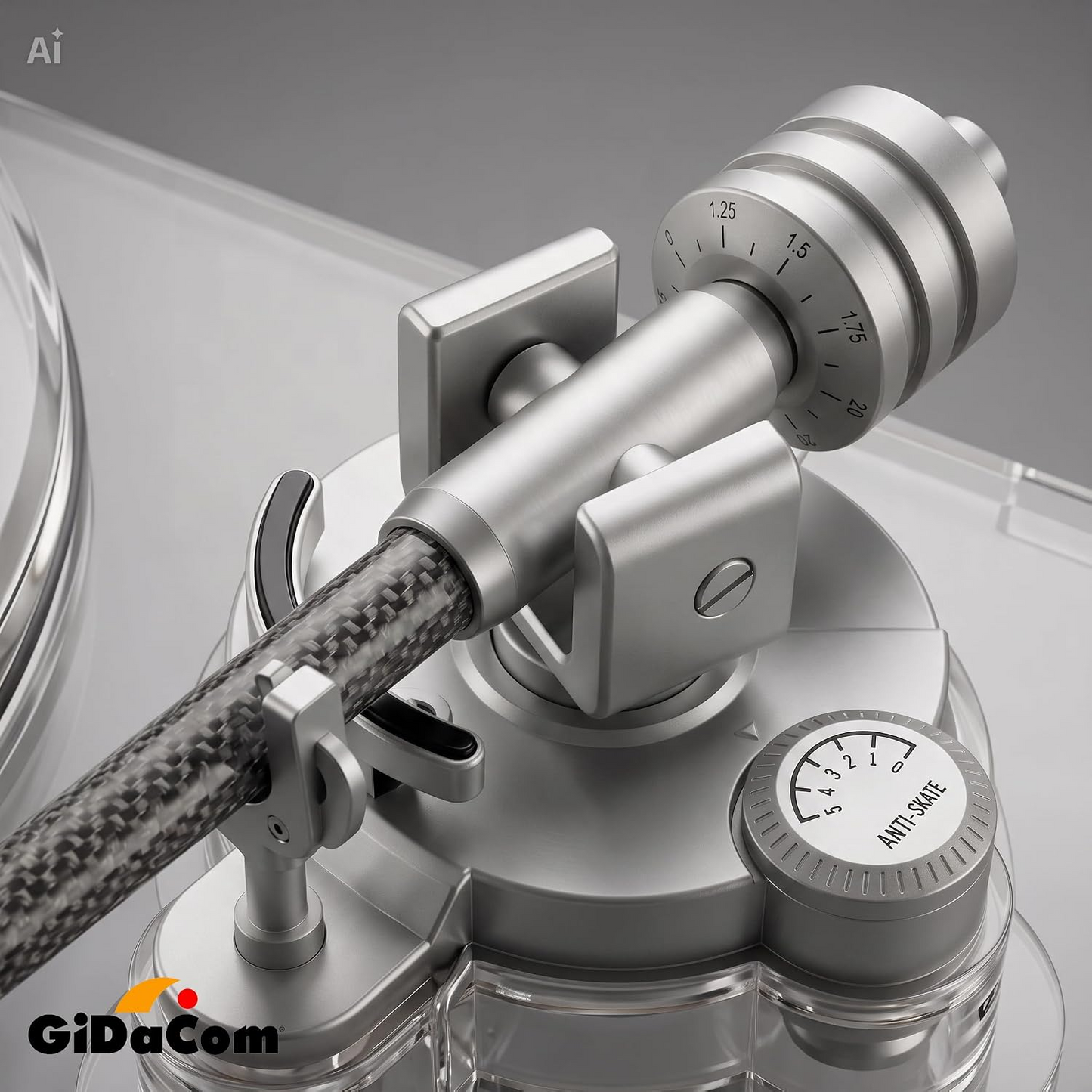 Giradischi in Acrilico Trasparente con Luce LED Bicolore Blu/Giallo – Design Esclusivo per Ambienti Ricercati, Braccio in Fibra di Carbonio, Cartuccia Audio Technica, Uscite BT/RCA/Ottica